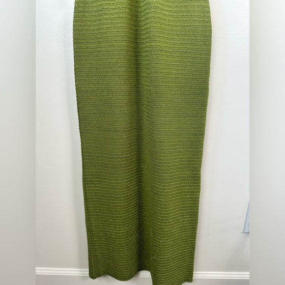 NWT Torn by Ronnie Kobo Madi Metallic Green Crochet Knit Maxi Dress Size Large - Picture 6 of 11